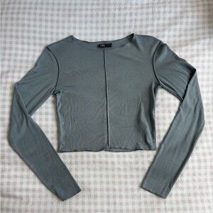 Zara Gray Blue Long Sleeve Crop Top